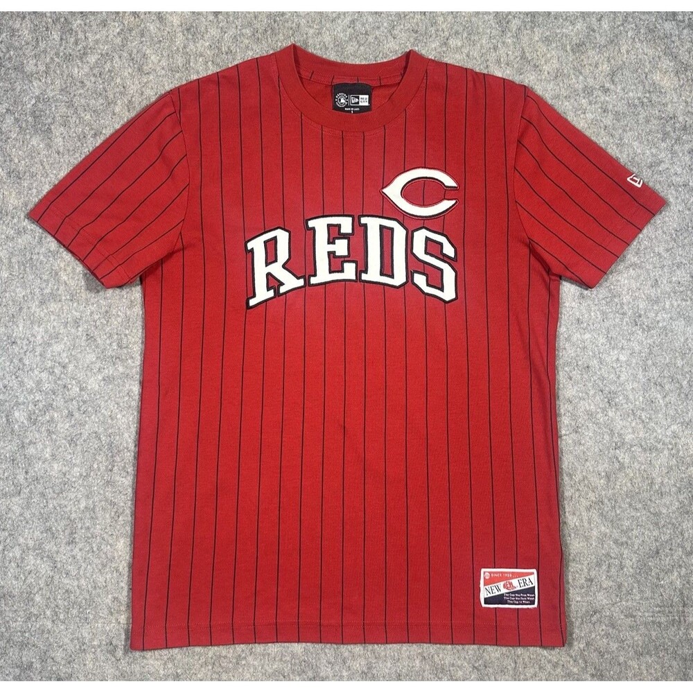 New Era Cincinnati Reds Throwback T Shirt Men’s S Red Pinstripe Baseball MLB